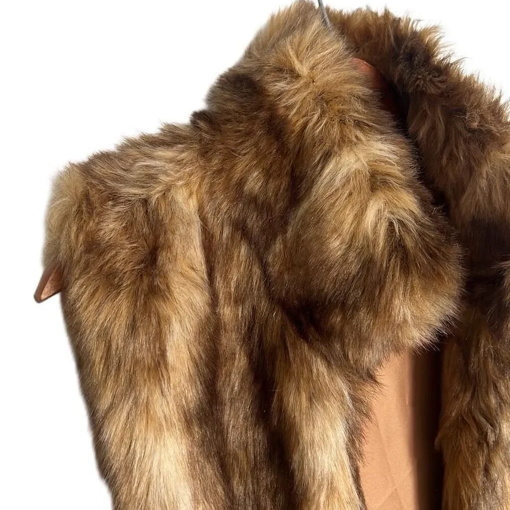 Universal Thread Faux Fur Open Front Stand Up Collar Lined Vest Brown OSFM